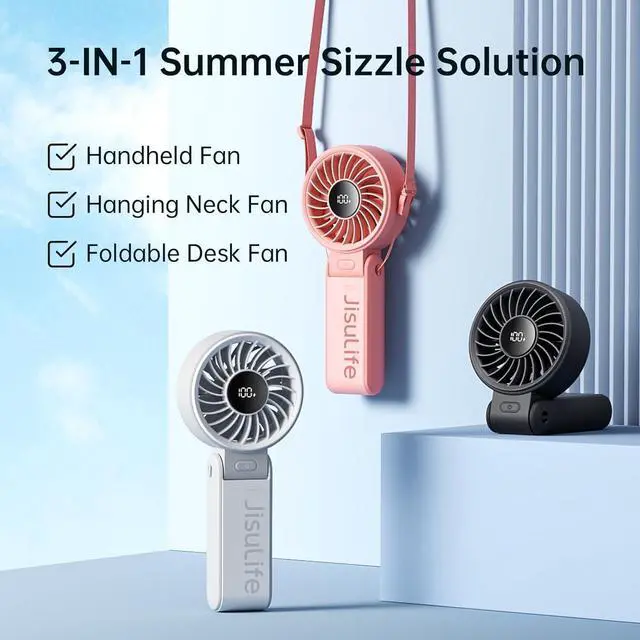 Alt view image 7 of 7 - Portable Handheld Fan Life7: 3-in-1 Hand, Desk & Neck Fan-Black | 19.5H Max Cooling, 5-Speed, LED Display, 5000mAh Rechargeable,USB Foldable Fan for Travel/Concerts/Cruise/Sports Events/Gifts