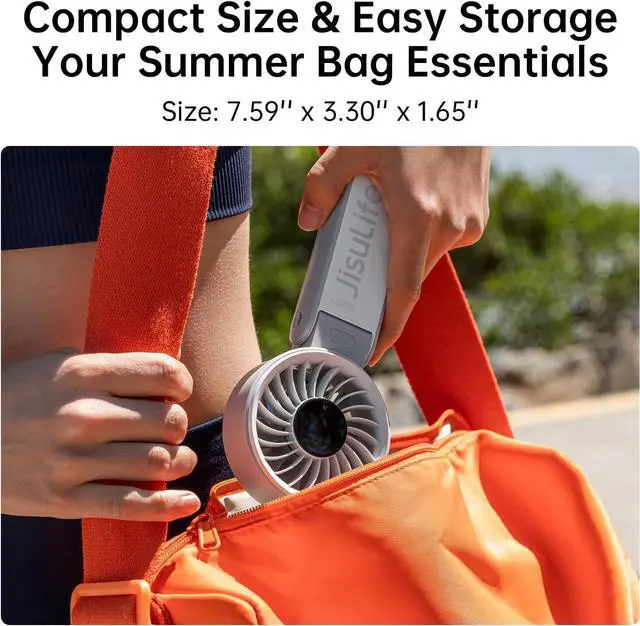 Alt view image 2 of 7 - Portable Handheld Fan Life7: 3-in-1 Hand, Desk & Neck Fan-Black | 19.5H Max Cooling, 5-Speed, LED Display, 5000mAh Rechargeable,USB Foldable Fan for Travel/Concerts/Cruise/Sports Events/Gifts Grey