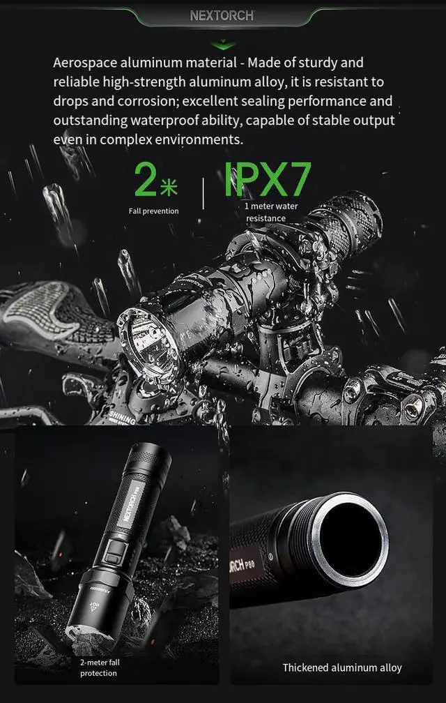 Alt view image 6 of 7 - NEXTORCH P80 Rechargeable Flashlight, High Output LED Tactical Flashlight, Outdoor Camping Torch with Type-C Charging for Hiking, Security, Emergency Rescue