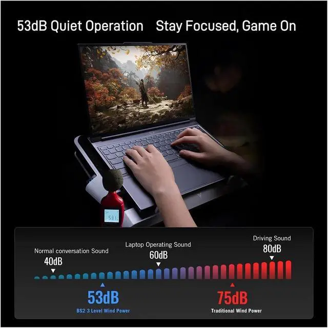 Alt view image 6 of 6 - Flydigi BS3 Laptop Cooling Pad, Pressure Airflow Laptop Cooler with Turbo Fan, Silent Cooling Base for Gaming Laptop and Notebook Computer