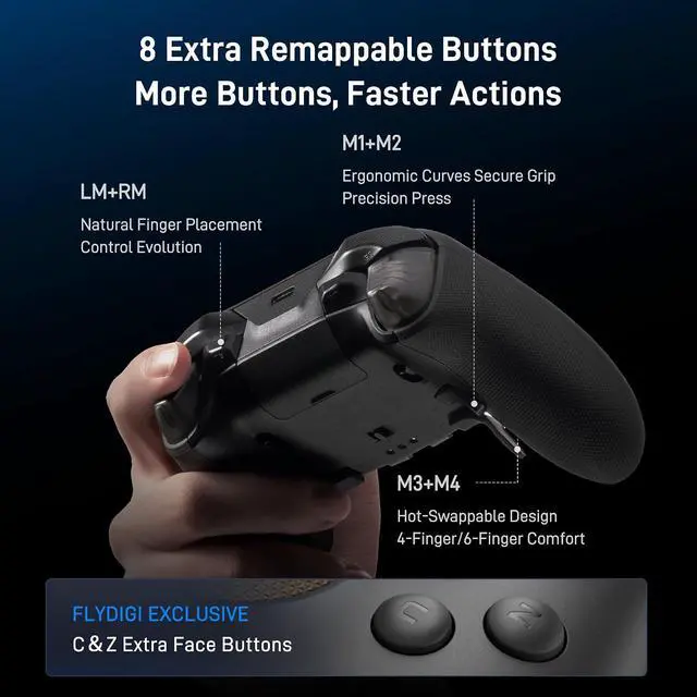 Alt view image 3 of 7 - FLYDIGI Vader 5 Pro PC Controller, FORCEFLEX Joysticks, 3ms Low Latency | FORCESWITCH Triggers, 8 Remappable Buttons, Triggers & Grips 4-Motor Vibration, 1000mAh Battery, 3 Connection Methods
