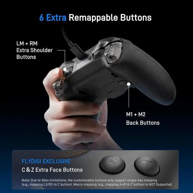 Alt view image 5 of 7 - FLYDIGI VADER 5S Wired Controller for XBOX Series X|S, XBOX One, Windows | FORCEFLEX Adjustable Tension Structure, Hall Effect NO DRIFT, FORCESWITCH Triggers, 6 Remappable Buttons, 3.5mm Audio Jack