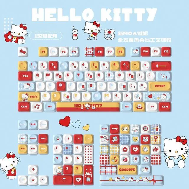 Alt view image 6 of 6 - MOA PBT Keycaps Hello Kitty Full Set 125 Keys 5-Sided Dye-Sublimation, Anti-Oil Texture, Compatible with 60/75/TKL/Full Size Mechanical Keyboards