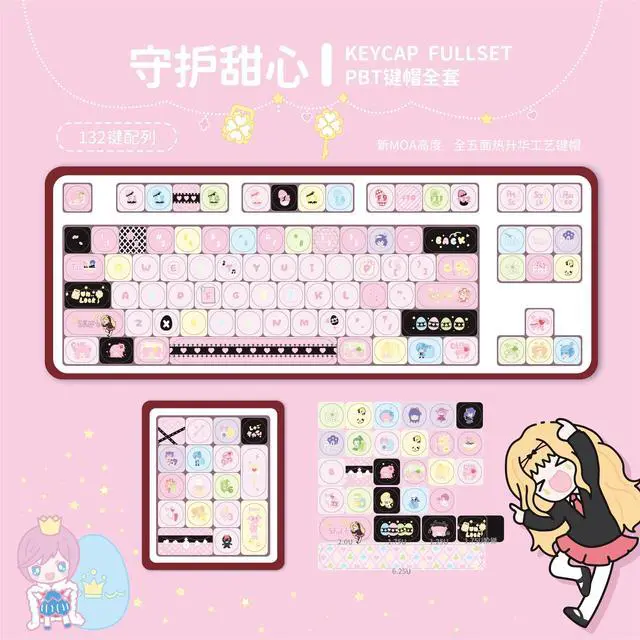 Alt view image 6 of 6 - Guardian Sweetheart MOA PBT Keycaps Set 5-Sided Dye-Sublimation, Cute Anime Theme, 125+ Keys, Fits MCHOSE 68 & 60/65/75/TKL/Full Size MX Keyboards