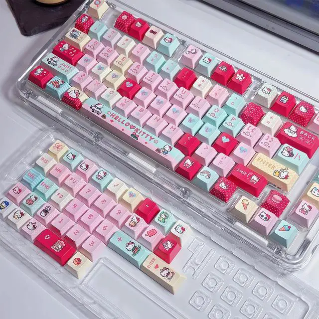 Alt view image 2 of 5 - Hello Kitty 125-Key PBT MOA Keycaps Set 5-Sided Dye-Sublimation, Cute Pink Theme, Universal Fit for MX Mechanical Keyboards