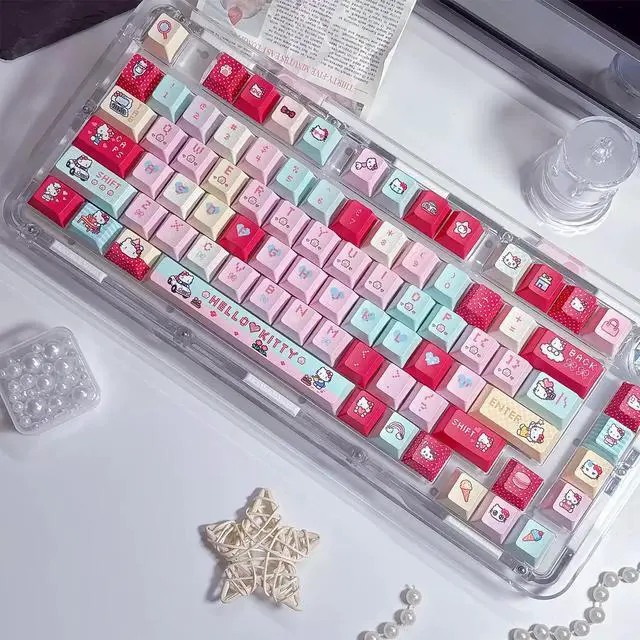 Alt view image 3 of 5 - Hello Kitty 125-Key PBT MOA Keycaps Set 5-Sided Dye-Sublimation, Cute Pink Theme, Universal Fit for MX Mechanical Keyboards