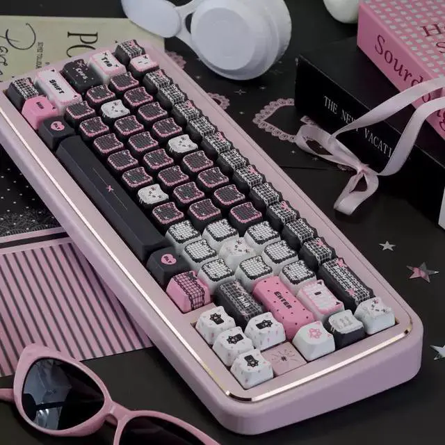 Alt view image 5 of 7 - Black Pink Kitten MOA PBT Keycaps Set 5-Sided Dye-Sublimation, Cute Cat Theme, 132 Keys Full Set, Fits 60-108 MX Mechanical Keyboards for Girls Kawaii Setup