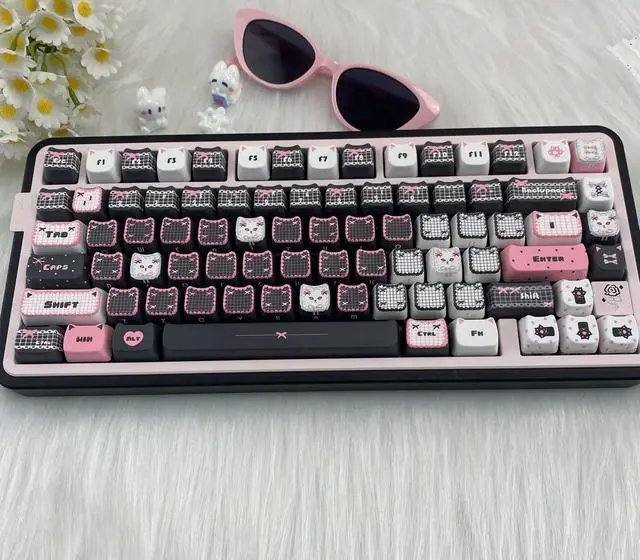 Alt view image 6 of 7 - Black Pink Kitten MOA PBT Keycaps Set 5-Sided Dye-Sublimation, Cute Cat Theme, 132 Keys Full Set, Fits 60-108 MX Mechanical Keyboards for Girls Kawaii Setup