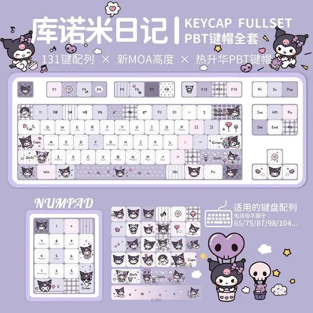 Alt view image 6 of 6 - Kuromis Diary MOA PBT Keycaps Set 5-Sided Dye-Sublimation, 131 Keys, Cute Pink Kawaii Design, Fits 65/75/87/98/104 MX Mechanical Keyboards