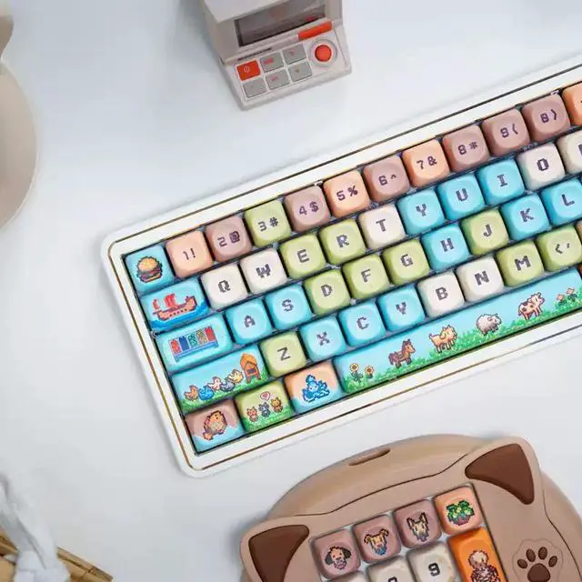 Alt view image 2 of 6 - Stardew Valley Pixel MOA PBT Keycaps Set 5-Sided Dye-Sublimation, 137 Keys, Cozy Farm Life Design, Fits 65/75/87/98/104 MX Mechanical Keyboards