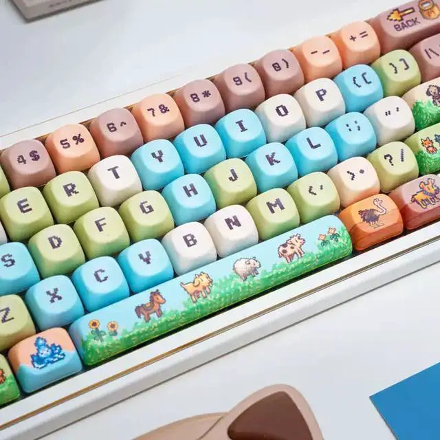 Alt view image 3 of 6 - Stardew Valley Pixel MOA PBT Keycaps Set 5-Sided Dye-Sublimation, 137 Keys, Cozy Farm Life Design, Fits 65/75/87/98/104 MX Mechanical Keyboards
