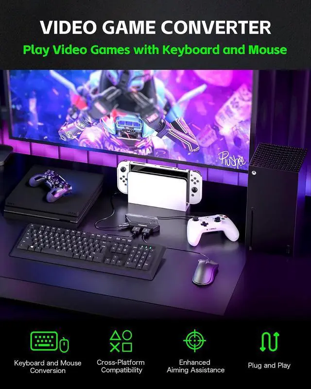 Alt view image 3 of 7 - Keyboard and Mouse Adapter for Switch, Xbox, PlayStation | Console Converter Compatible with Xbox One, Xbox Series X/S, PS4, PS3 and NS, NS2 - Custom Key Mapping, Plug and Play, BLADER