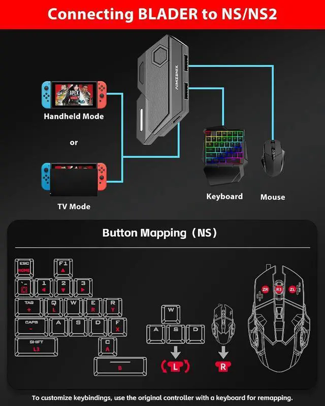 Alt view image 5 of 7 - Keyboard and Mouse Adapter for Switch, Xbox, PlayStation | Console Converter Compatible with Xbox One, Xbox Series X/S, PS4, PS3 and NS, NS2 - Custom Key Mapping, Plug and Play, BLADER