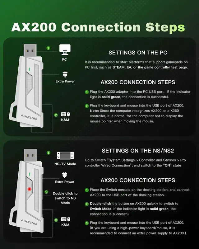 Alt view image 7 of 7 - AX200 Keyboard & Mouse Adapter for PC, Nintendo Switch, Aim Assist | Compatible with Nintendo Switch 2, Supports COD, Apex Legends and more.