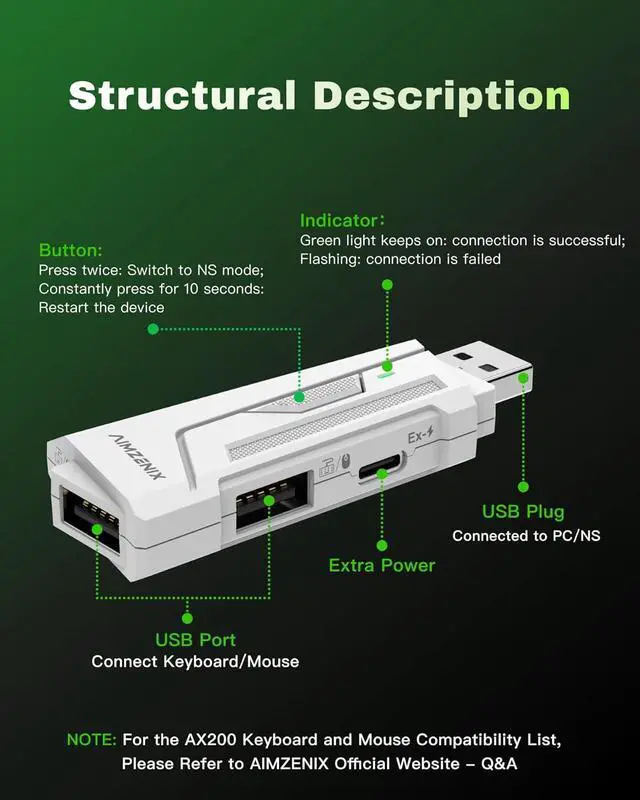 Alt view image 4 of 7 - AX200 Keyboard & Mouse Adapter for PC, Nintendo Switch, Aim Assist | Compatible with Nintendo Switch 2, Supports COD, Apex Legends and more.