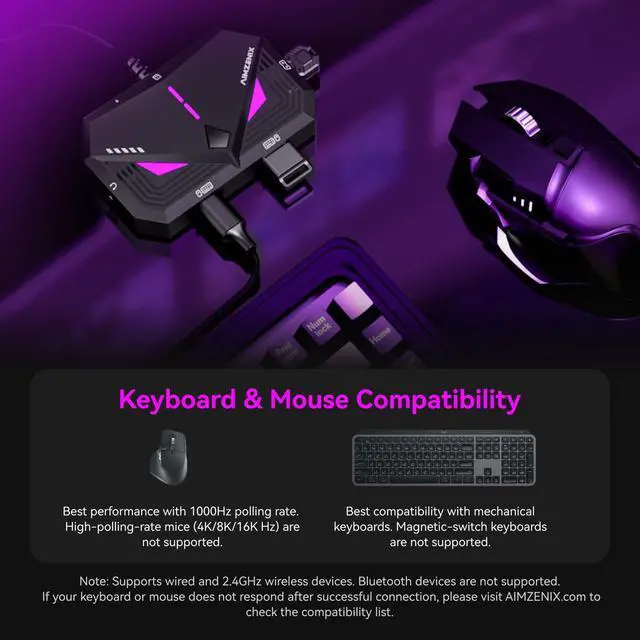 Alt view image 2 of 7 - Keyboard Mouse Adapter for Xbox One, Xbox Series X/S, Switch 2, Switch, PS4, Blader Pro - Console MnK Converter with App Control, Built-in USB Cable, 1000Hz Polling Rate