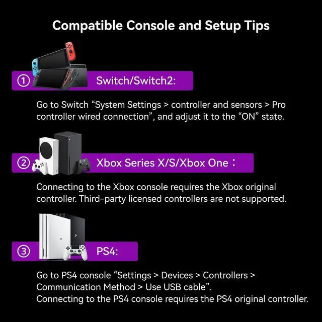 Alt view image 4 of 7 - Keyboard Mouse Adapter for Xbox One, Xbox Series X/S, Switch 2, Switch, PS4, Blader Pro - Console MnK Converter with App Control, Built-in USB Cable, 1000Hz Polling Rate