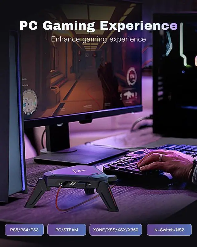Alt view image 3 of 7 - MONSTER Keyboard and Mouse Adapter for PS5 (via Remote Play) | Compatible with PC, PS4, Xbox Series X/S, Xbox One, Switch, Switch 2, Supports APP Real-time AdjustmentV802712