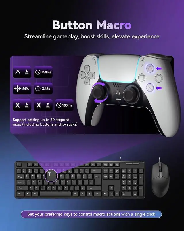 Alt view image 5 of 7 - MONSTER Keyboard and Mouse Adapter for PS5 (via Remote Play) | Compatible with PC, PS4, Xbox Series X/S, Xbox One, Switch, Switch 2, Supports APP Real-time AdjustmentV802712
