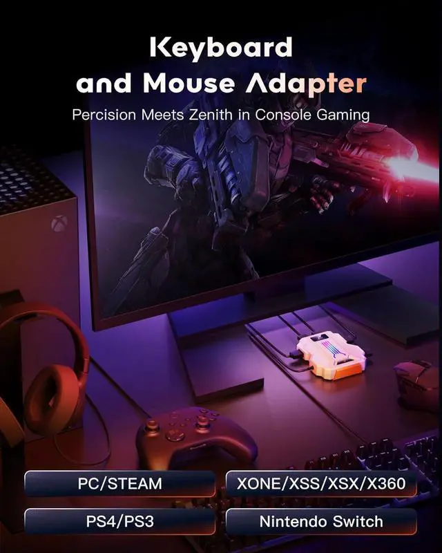 Alt view image 2 of 7 - Keyboard and Mouse Adapter for NS2, PS4, Switch, Xbox Series S/X | Striker PRO Supports Headset, APP Real-time Adjustment, White