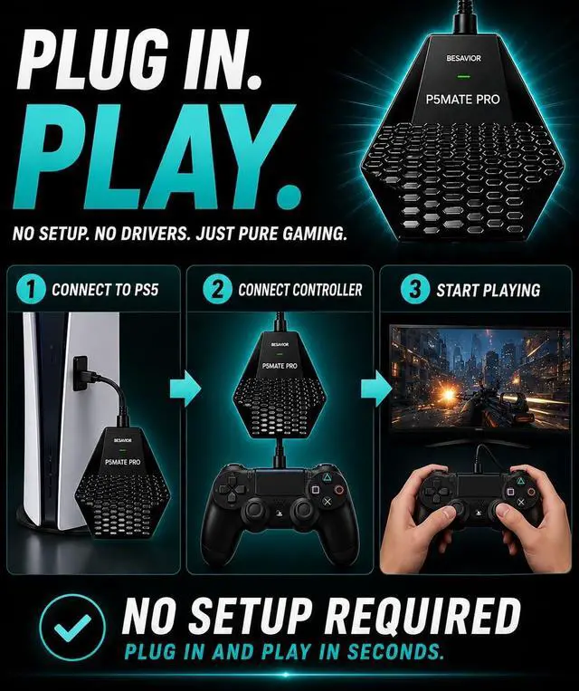 Alt view image 7 of 7 - Besavior P5Mate Pro 1000Hz Wired/Wireless Adapter Converter Emulator for PS5, PC - No Remote Play Required, Direct PS5 Connection for Cronus Zen, XIM Matrix, APEX, REASNOW, Titan, Various Controllers