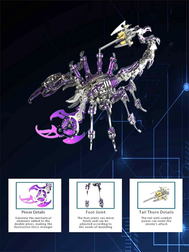 Alt view image 4 of 6 - 3D Metal Puzzles for Adults,Mechanical Model Scorpion King Purple | 3D Puzzles for Adults Mechanical Model Kit Scorpion King Purple,Simple Metal Model Kits Ideal for Gifts and Decor for Adult