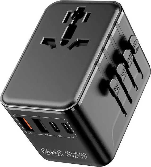 Main image of Universal Travel Adapter, International Power Adapter GaN, Type C/G/D/I/A | Auto-Resetting Fuse, 3 USB-C/2 USB-A&1 AC, All-in-One Portable Plug Adaptor Worldwide For US to EU UK AU IN Spain France