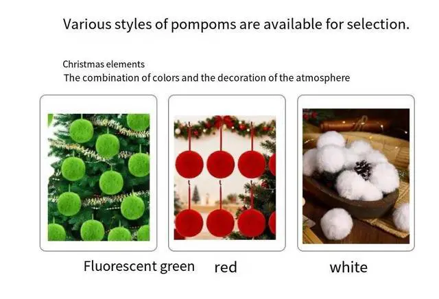Alt view image 5 of 7 - 12Pcs Christmas Plush Ornament Balls Green Tree Hanging Decorations, Holiday Scene Decor, Xmas Party Supplies, Home Office Festive Accents( Red)