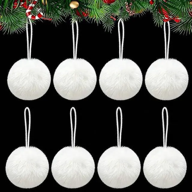 Main image of 12Pcs Plush Christmas Ornament Balls Set Green Christmas Tree Hanging Decorations for Holiday Scene Setup( White)