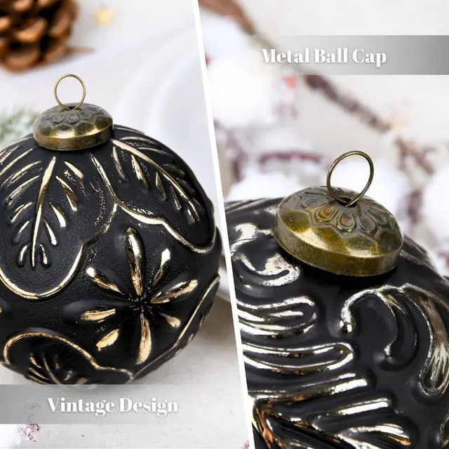Alt view image 7 of 7 - Vintage Christmas Ornaments for Tree Decorations - Rustic Christmas Ball Ornaments Gold White for Indoor Holiday Xmas Decor - 80mm 3.15inch, Pack of 12 Black