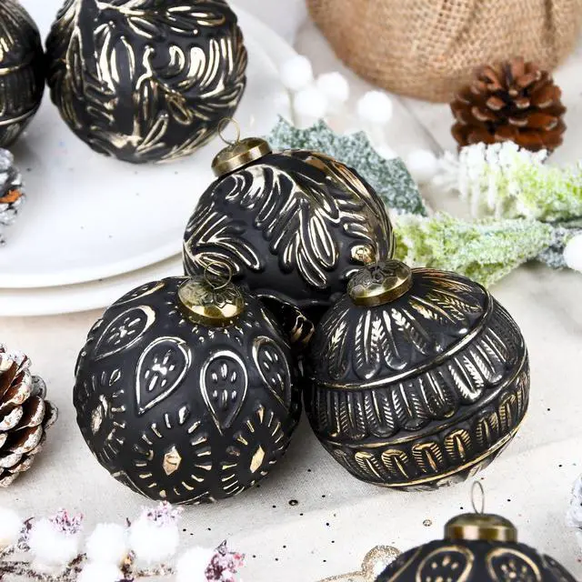 Alt view image 6 of 7 - Vintage Christmas Ornaments for Tree Decorations - Rustic Christmas Ball Ornaments Gold White for Indoor Holiday Xmas Decor - 80mm 3.15inch, Pack of 12 Black