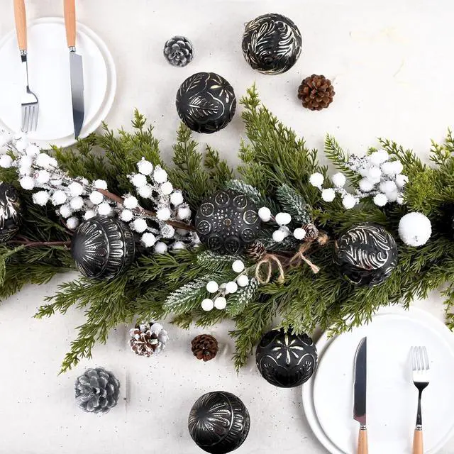 Alt view image 2 of 7 - Vintage Christmas Ornaments for Tree Decorations - Rustic Christmas Ball Ornaments Gold White for Indoor Holiday Xmas Decor - 80mm 3.15inch, Pack of 12 Black