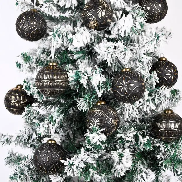 Alt view image 5 of 7 - Vintage Christmas Ornaments for Tree Decorations - Rustic Christmas Ball Ornaments Gold White for Indoor Holiday Xmas Decor - 80mm 3.15inch, Pack of 12 Black