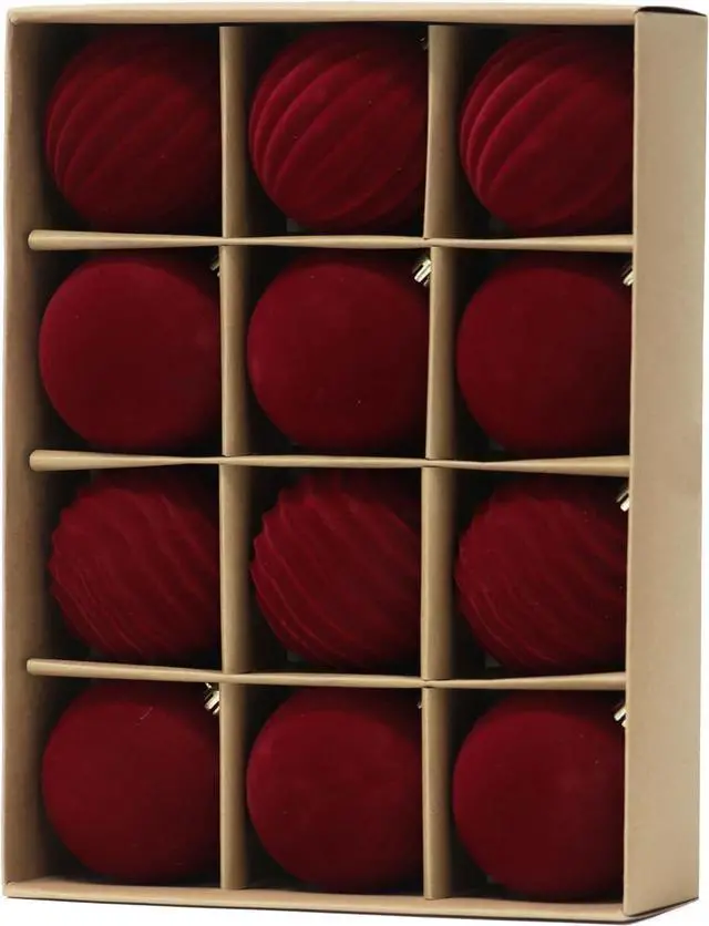 Main image of 3.15In Red Velvet Christmas Ornaments Set,12pcs Burgundy Velvet Ornaments | Velvet Ornaments For Christmas Tree Decor;Holiday Christmas Decor;Christmas Decoration;Shatterproof Plastic Christmas Balls