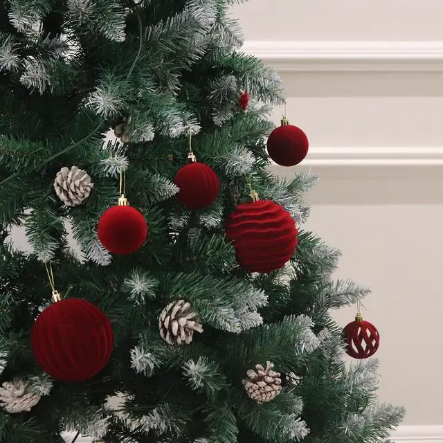 Alt view image 5 of 6 - 3.15In Red Velvet Christmas Ornaments Set,12pcs Burgundy Velvet Ornaments | Velvet Ornaments For Christmas Tree Decor;Holiday Christmas Decor;Christmas Decoration;Shatterproof Plastic Christmas Balls