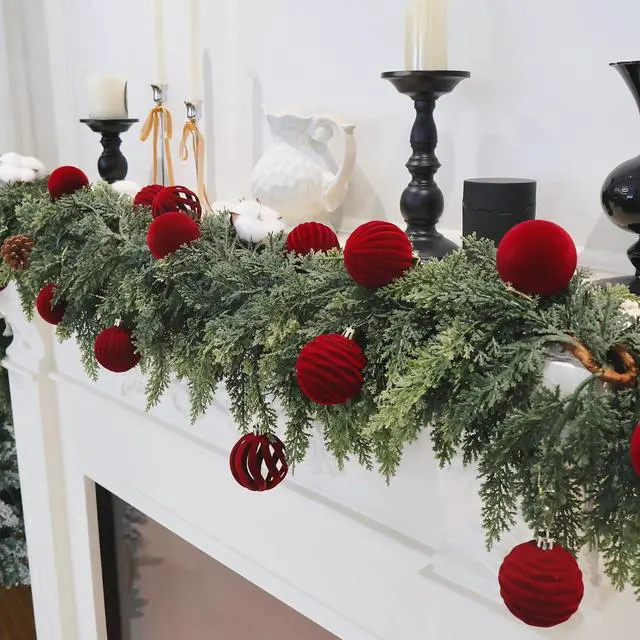 Alt view image 6 of 6 - 3.15In Red Velvet Christmas Ornaments Set,12pcs Burgundy Velvet Ornaments | Velvet Ornaments For Christmas Tree Decor;Holiday Christmas Decor;Christmas Decoration;Shatterproof Plastic Christmas Balls