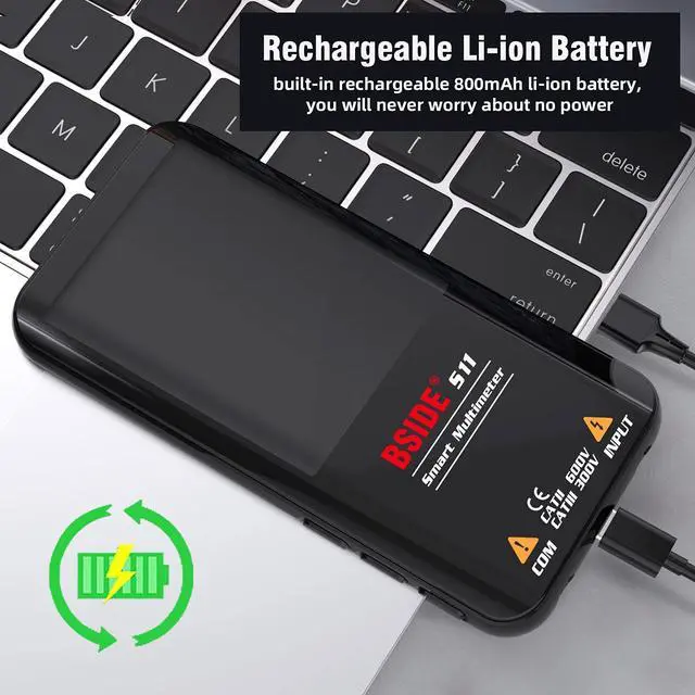 Alt view image 3 of 7 - BSIDE Smart Digital Multimeter 9999 Counts Pocket Voltmeter, Rechargeable with 3 Results Display, Capacitance Diode Duty Cycle Resistance Hz V-Alert Voltage Tester
