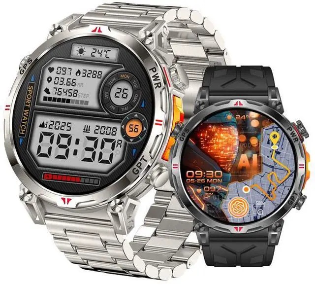 Main image of KC93 Outdoor Sports Smart Watch, Compass & Bluetooth Calling, Heart Rate Blood Oxygen Monitor, GPT-Enabled Rugged Smartwatch for Men(Silver)