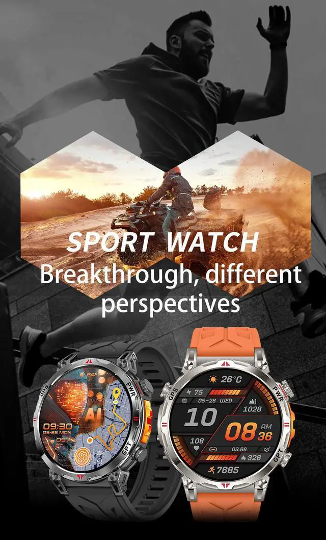 Alt view image 2 of 7 - KC93 Outdoor Sports Smart Watch, Compass & Bluetooth Calling, Heart Rate Blood Oxygen Monitor, GPT-Enabled Rugged Smartwatch for Men(Black)