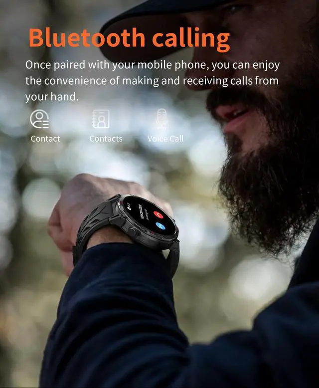 Alt view image 5 of 7 - KC93 Outdoor Sports Smart Watch, Compass & Bluetooth Calling, Heart Rate Blood Oxygen Monitor, GPT-Enabled Rugged Smartwatch for Men(Black)