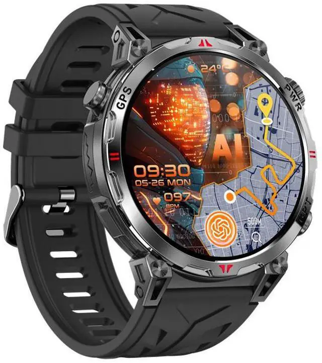 Main image of KC93 Outdoor Sports Smart Watch, Compass & Bluetooth Calling, Heart Rate Blood Oxygen Monitor, GPT-Enabled Rugged Smartwatch for Men(Black)