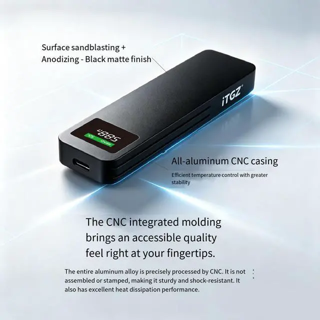Alt view image 3 of 6 - ITGZ M.2 SSD Enclosure with Visual Display, 9210C Controller, Dual Protocol NVMe/SATA, 10Gbps Transfer Speed, USB-C 3.2 Gen2, Compatible with PC Laptop Smartphone