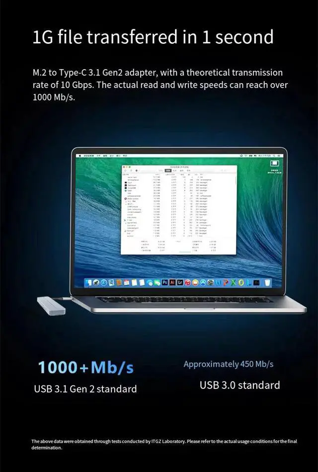 Alt view image 5 of 7 - Customizable M.2 Portable SSD Enclosure, RTL9210B Dual Protocol NVMe/SATA, 10Gbps USB 3.2 Gen2, Compatible with PC Laptop Smartphone