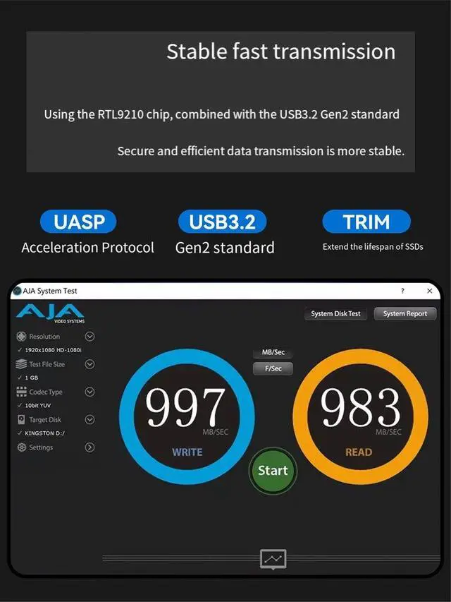 Alt view image 4 of 7 - Customizable M.2 Portable SSD Enclosure, RTL9210B Dual Protocol NVMe/SATA, 10Gbps USB 3.2 Gen2, Compatible with PC Laptop Smartphone