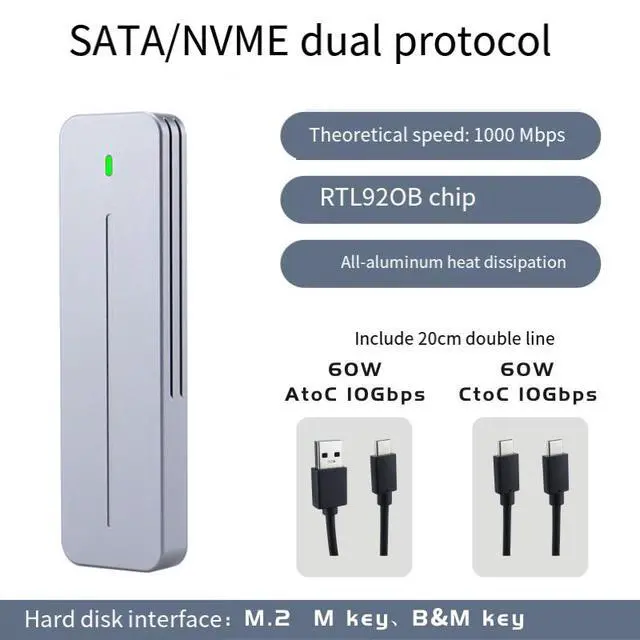 Alt view image 2 of 7 - RTL9210B M.2 SSD Enclosure, Dual Protocol NVMe/SATA Portable External Box, 10Gbps USB-C Transfer Speed, Customizable for PC Laptop and Smartphone