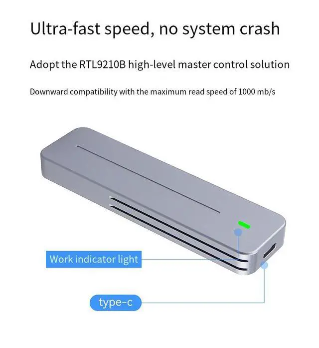 Alt view image 5 of 7 - RTL9210B M.2 SSD Enclosure, Dual Protocol NVMe/SATA Portable External Box, 10Gbps USB-C Transfer Speed, Customizable for PC Laptop and Smartphone