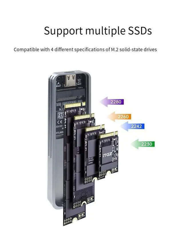 Alt view image 6 of 7 - RTL9210B M.2 SSD Enclosure, Dual Protocol NVMe/SATA Portable External Box, 10Gbps USB-C Transfer Speed, Customizable for PC Laptop and Smartphone