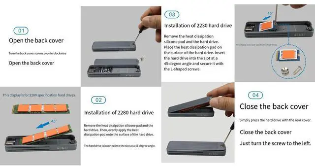 Alt view image 7 of 7 - RTL9210B M.2 SSD Enclosure, Dual Protocol NVMe/SATA Portable External Box, 10Gbps USB-C Transfer Speed, Customizable for PC Laptop and Smartphone