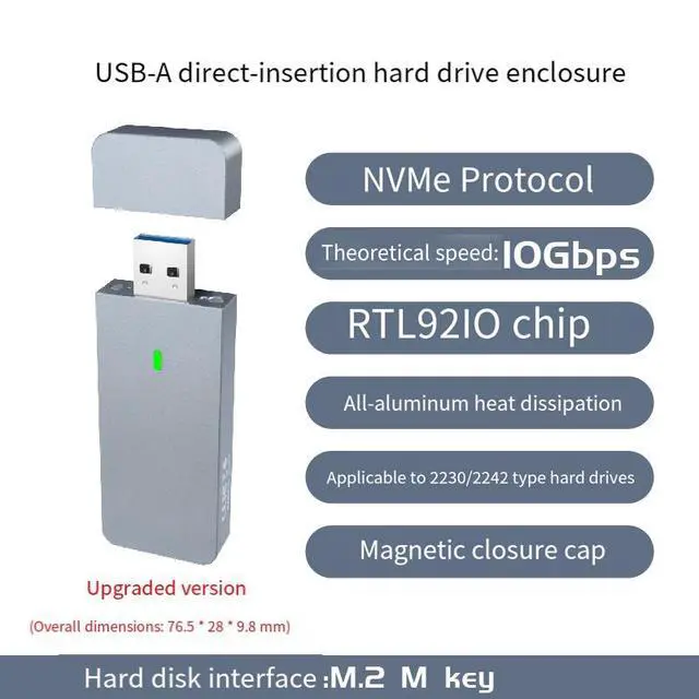 Alt view image 2 of 7 - RTL9210 M.2 Portable SSD Enclosure, NVMe Protocol, 10Gbps USB 3.2 Gen2, 2230, Magnetic Design, Plug-and-Play for PC Laptop Smartphone