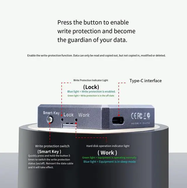 Alt view image 5 of 5 - M.2 2230 SSD Enclosure with Write Protection, NVMe Protocol, 10Gbps, JMS583 Controller, Aluminum Alloy, Compatible with PC Laptop Smartphone